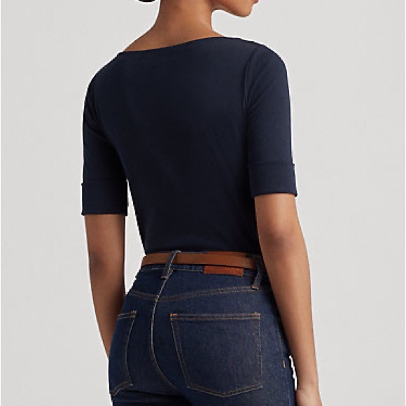 Lauren Ralph Lauren Stretch Cotton Boatneck Tee Lauren Navy Size XXL - Picture 2 of 14